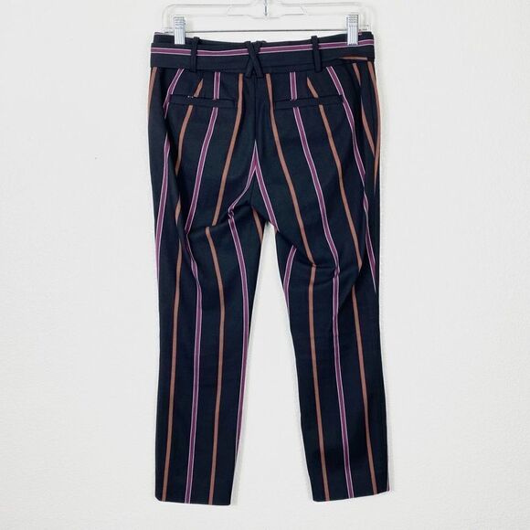 Anthropologie the Essential Slim Black Striped Belted Trouser Pants - Picture 3 of 6